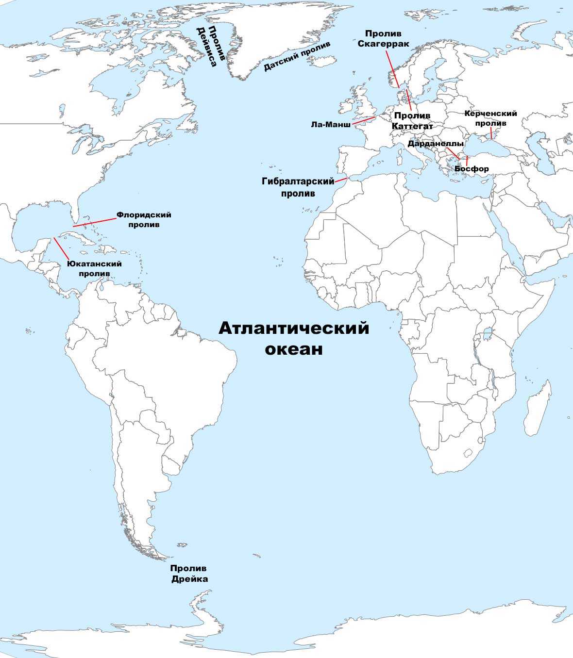 Самые большие проливы Атлантического океана - список, характеристика и карта